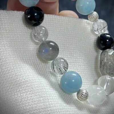 Rat Zodiac Bracelet with Aquamarine and Obsidian