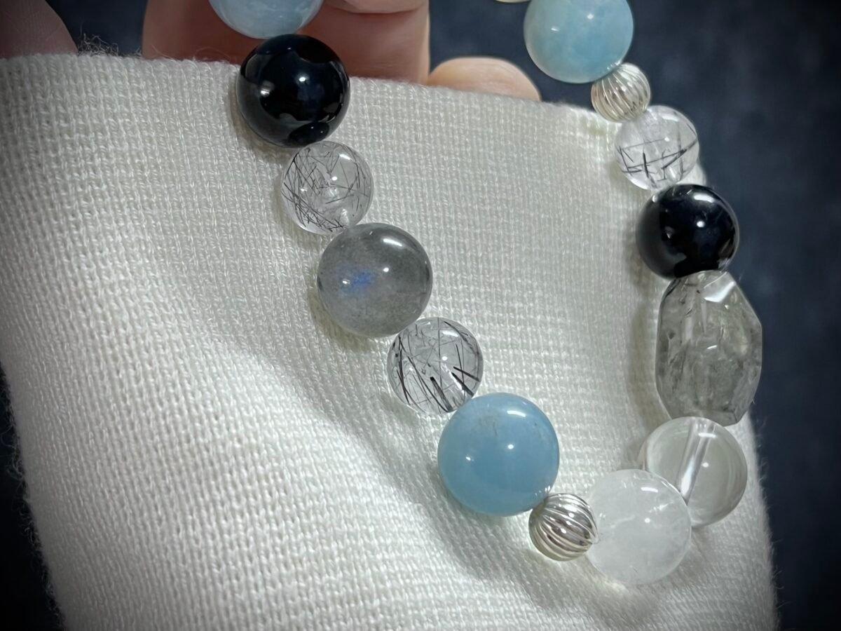 Rat Zodiac Bracelet with Aquamarine and Obsidian