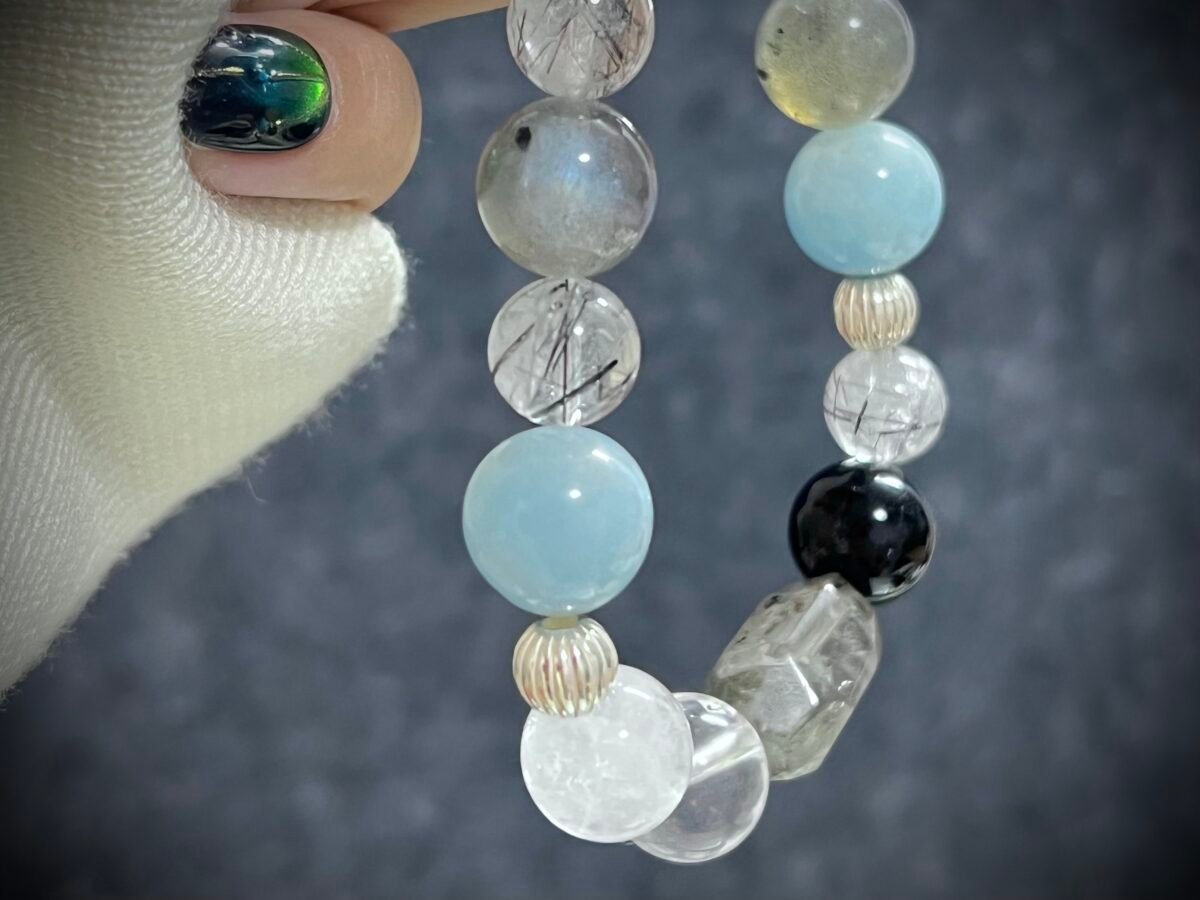 Rat Zodiac Bracelet with Aquamarine and Obsidian