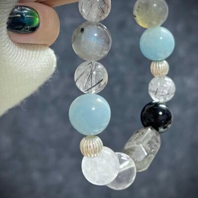 Rat Zodiac Bracelet with Aquamarine and Obsidian