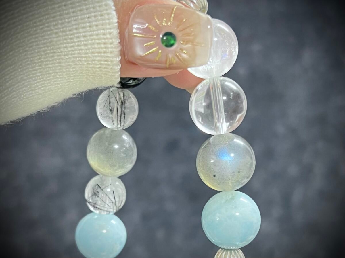 Rat Zodiac Bracelet with Aquamarine and Obsidian