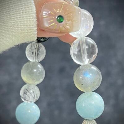 Rat Zodiac Bracelet with Aquamarine and Obsidian