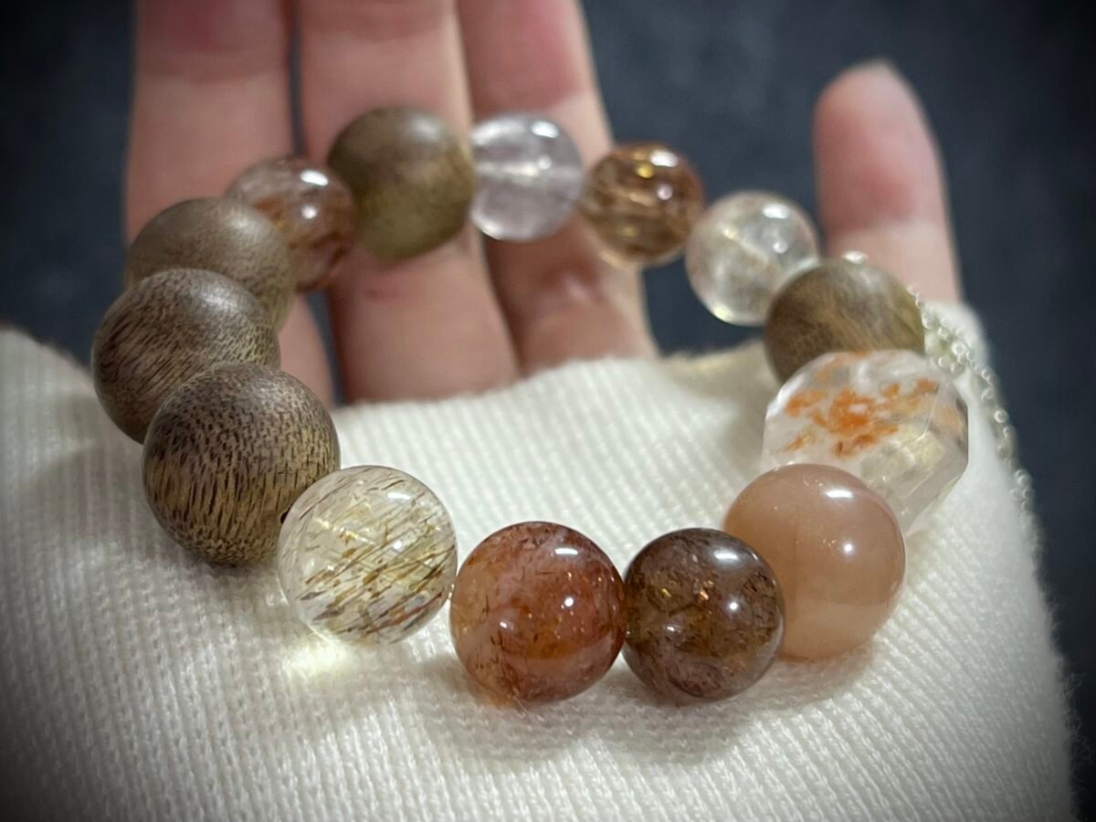 Agarwood and Rutilated Quartz Bracelet