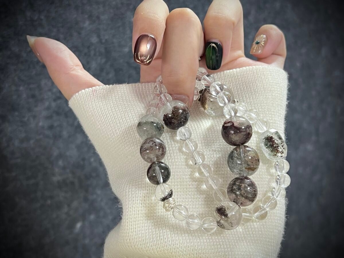 Chinese zodiac tiger charm bracelet of Green Phantom Quartz