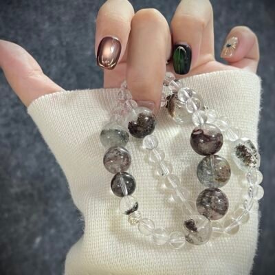 Chinese zodiac tiger charm bracelet of Green Phantom Quartz