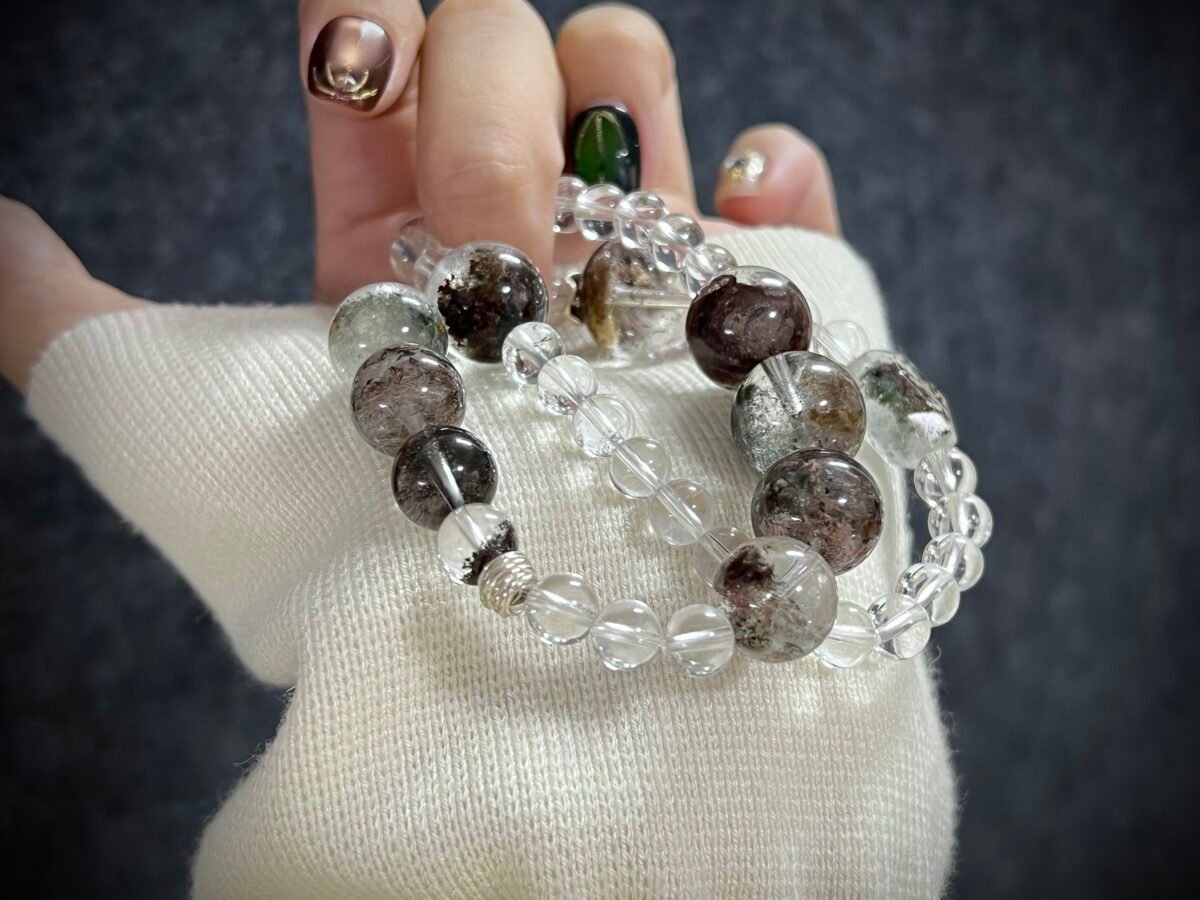 Chinese zodiac tiger charm bracelet of Green Phantom Quartz