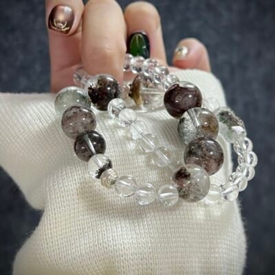 Chinese zodiac tiger charm bracelet of Green Phantom Quartz