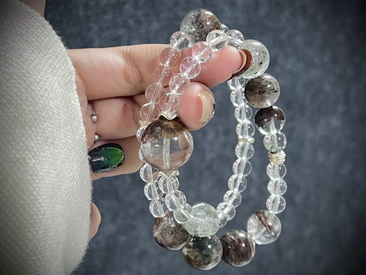 Chinese zodiac tiger charm bracelet of Green Phantom Quartz