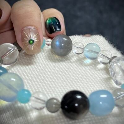 Rat Zodiac Bracelet with Aquamarine and Obsidian