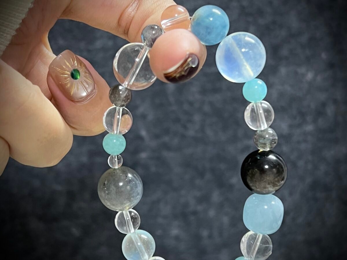 Rat Zodiac Bracelet with Aquamarine and Obsidian