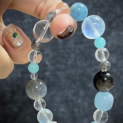 Rat Zodiac Bracelet with Aquamarine and Obsidian