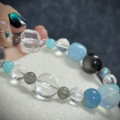 Rat Zodiac Bracelet with Aquamarine and Obsidian