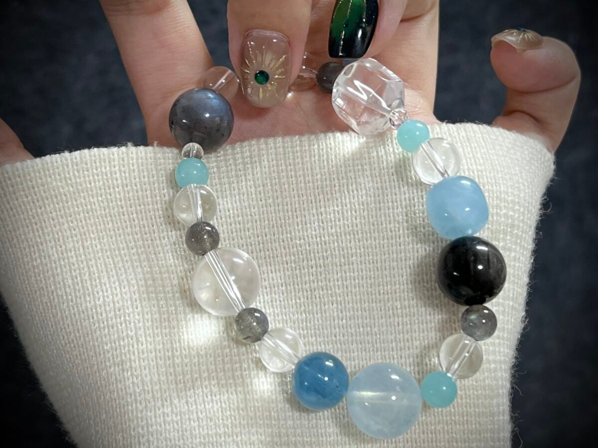 Rat Zodiac Bracelet with Aquamarine and Obsidian