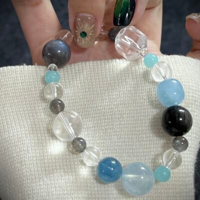 Rat Zodiac Bracelet with Aquamarine and Obsidian