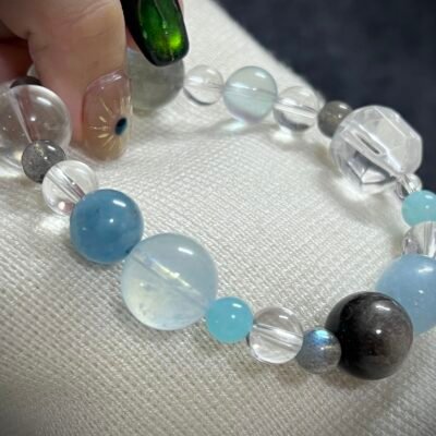 Rat Zodiac Bracelet with Aquamarine and Obsidian